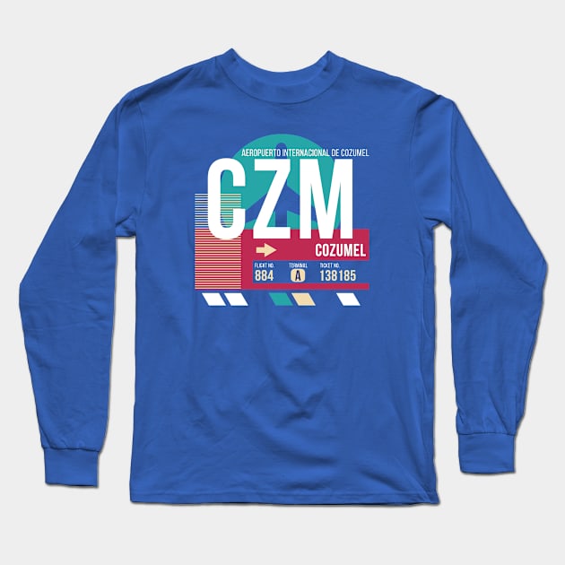 Cozumel, Mexico (CZM) Airport Code Baggage Tag E Long Sleeve T-Shirt by SLAG_Creative